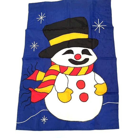 Christmas Holiday Winter Frosty Snowman Flag House Garden Yard Wall Art Banner - Picture 2 of 5
